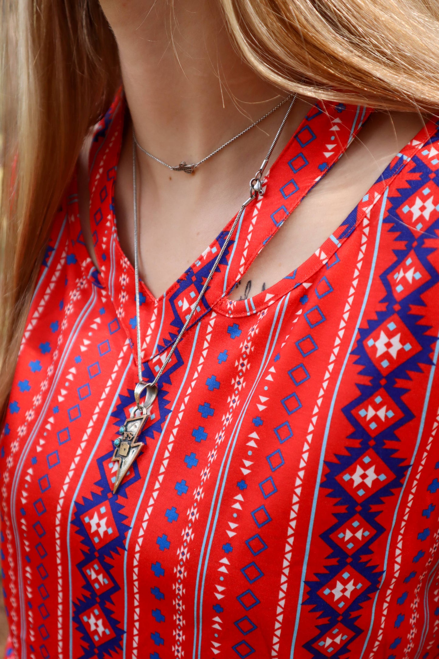 Missing Piece Cutout V-Neck Tee ~ Aztec Red