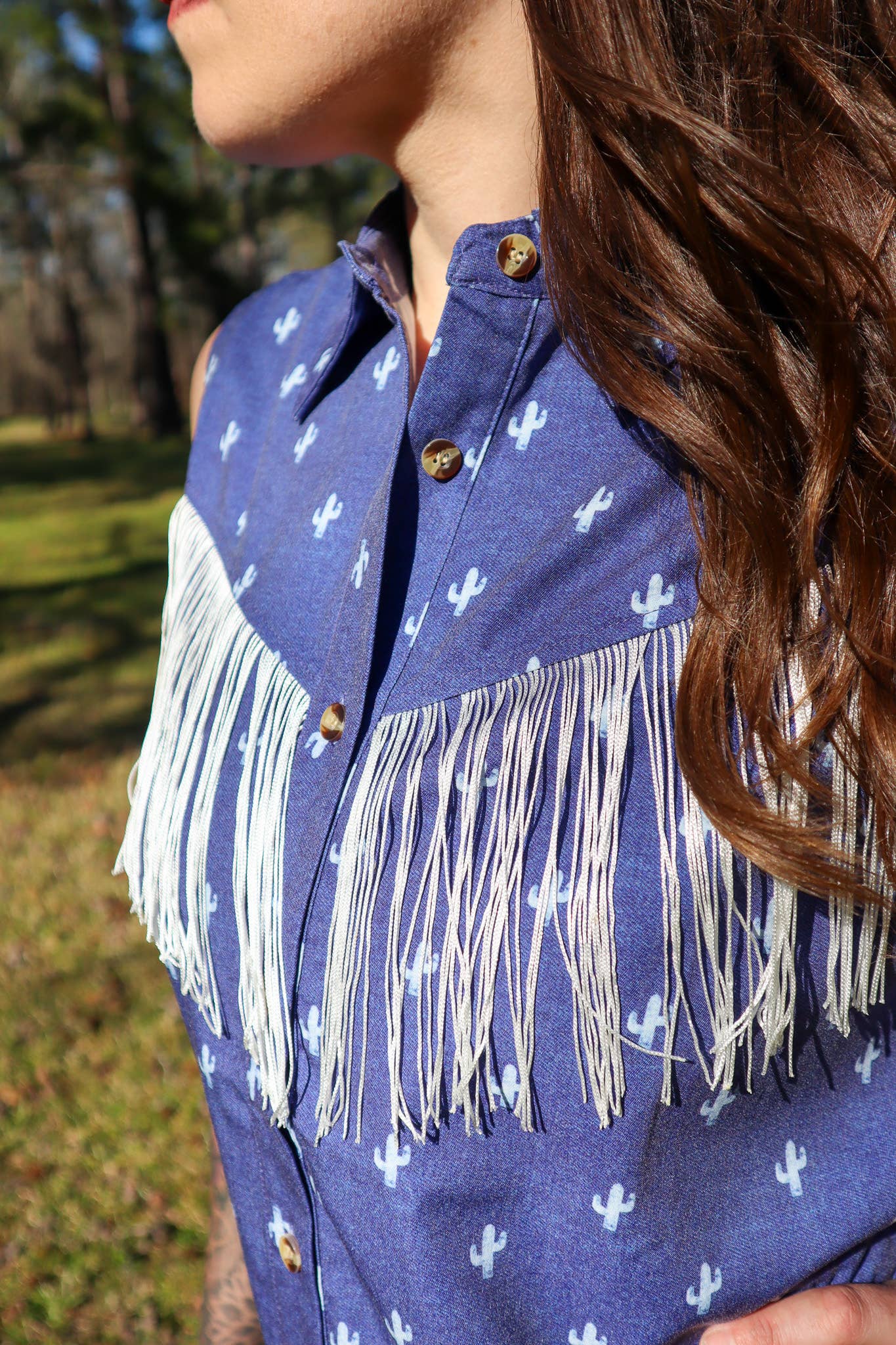 Cactus Dreams Cowboy Girl Fringe Yoke Sleeveless Top