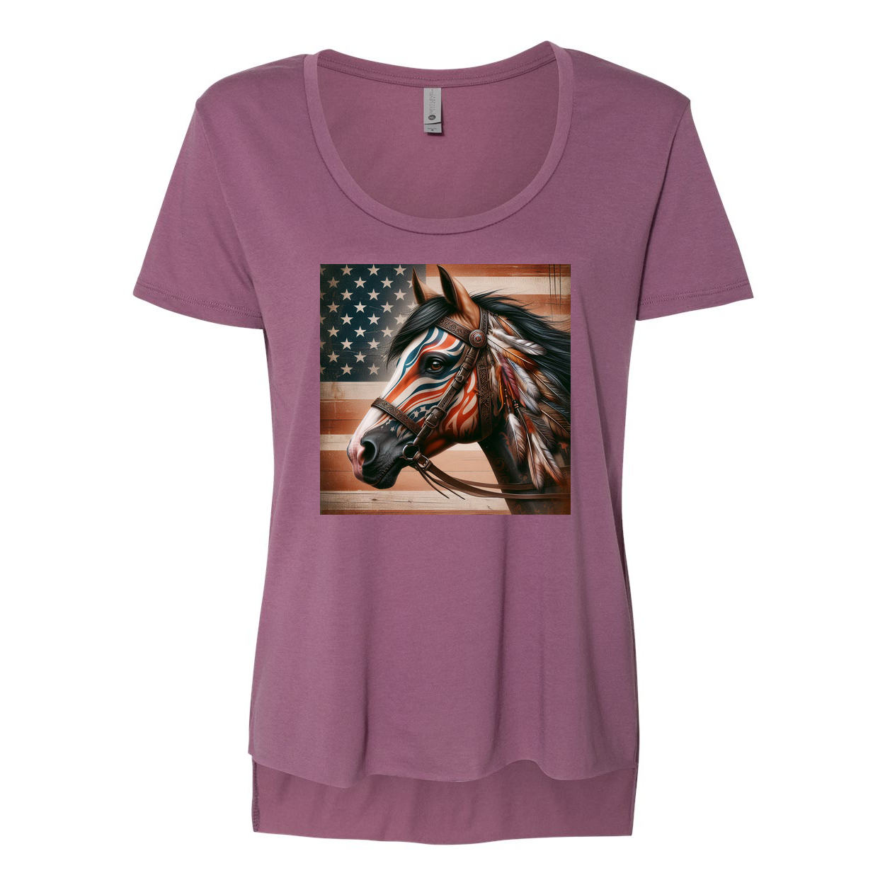 Freedom Horse American Flag Scoop Neck T Shirts