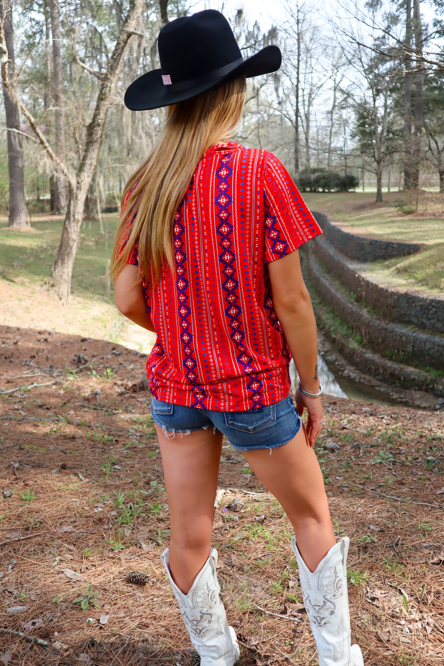 Missing Piece Cutout V-Neck Tee ~ Aztec Red