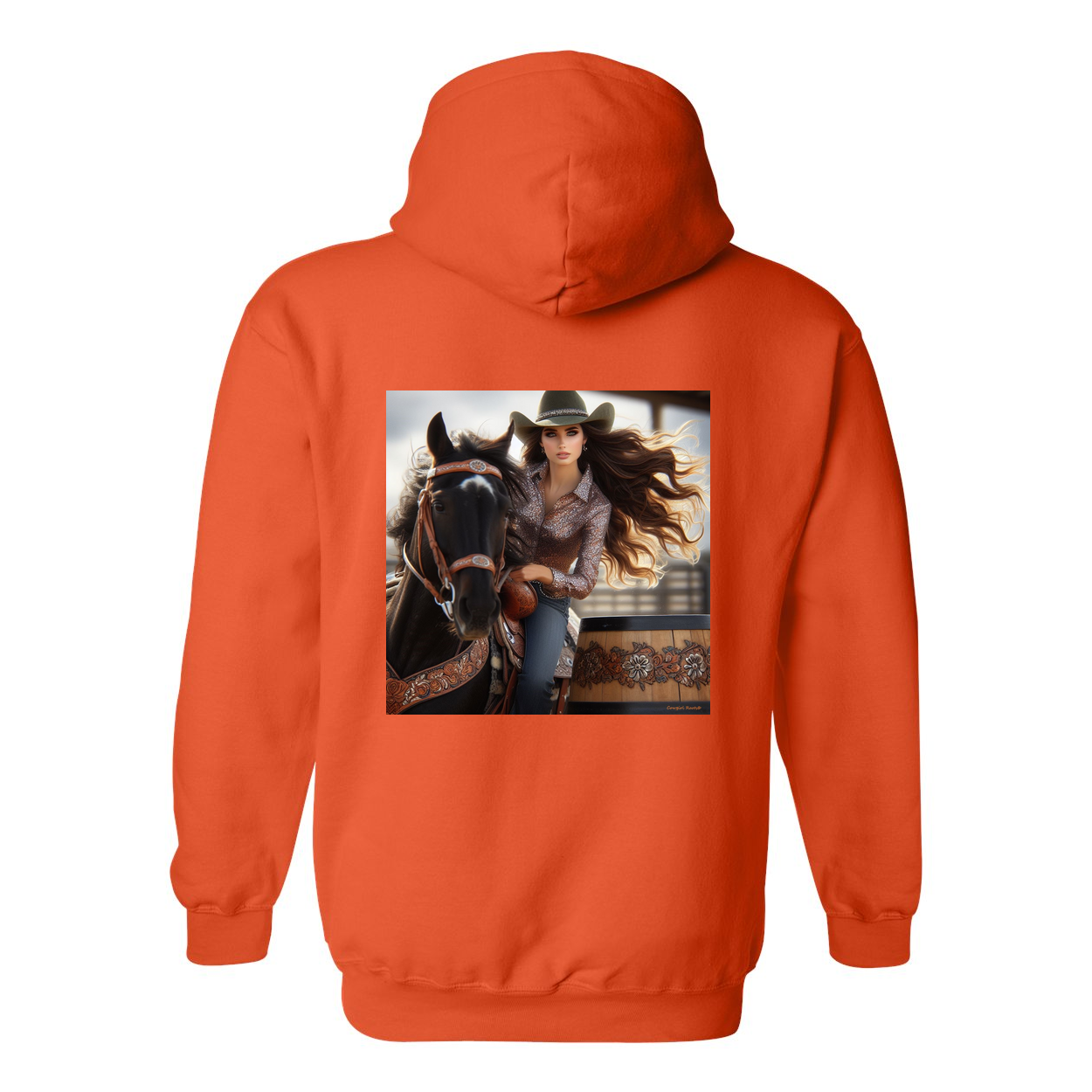 Rodeo Barrel Racer Design on Back Front Pocket Hoodies