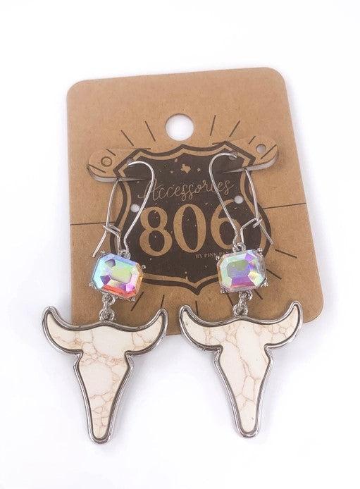 Steer Head and Crystal Drop Earrings