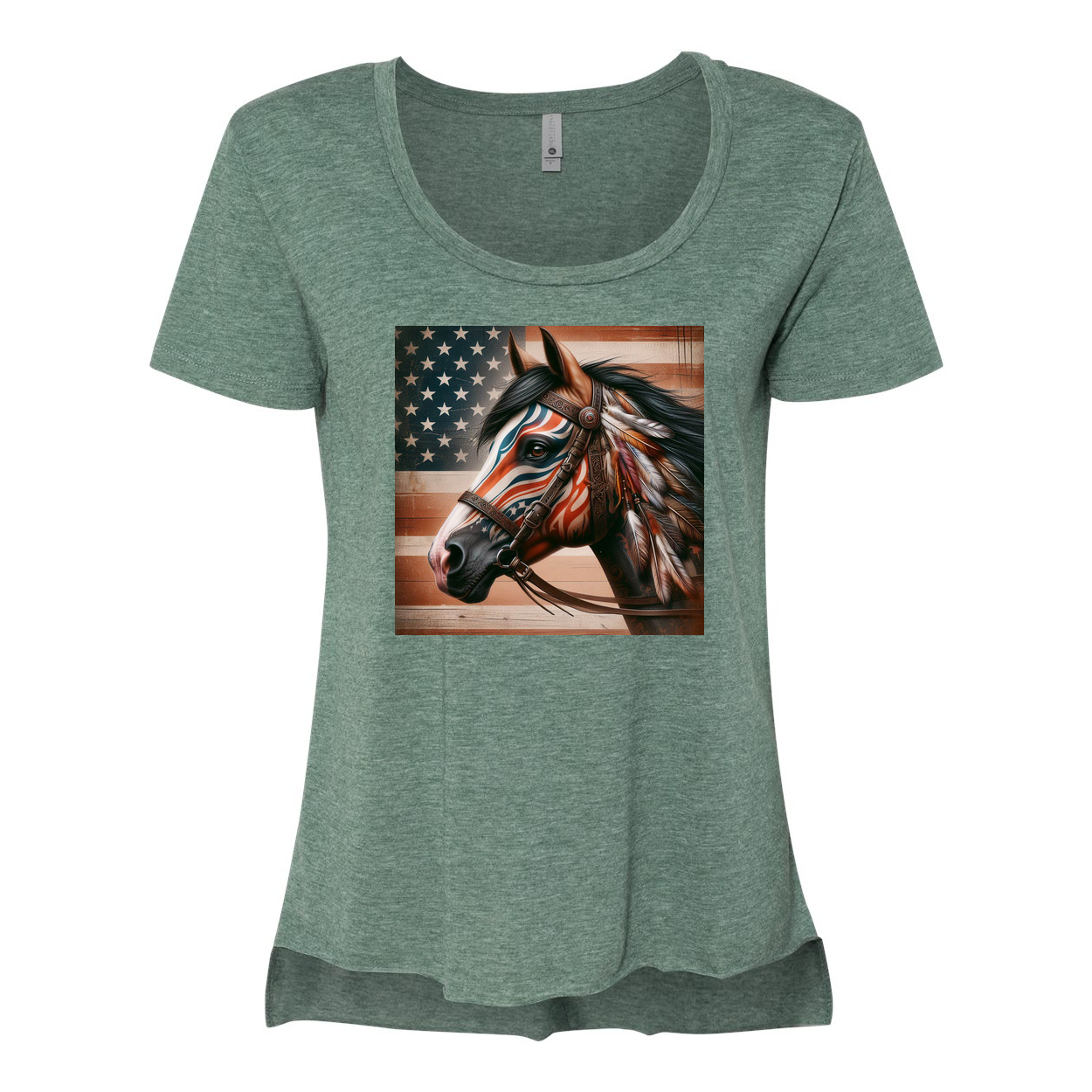 Freedom Horse American Flag Scoop Neck T Shirts