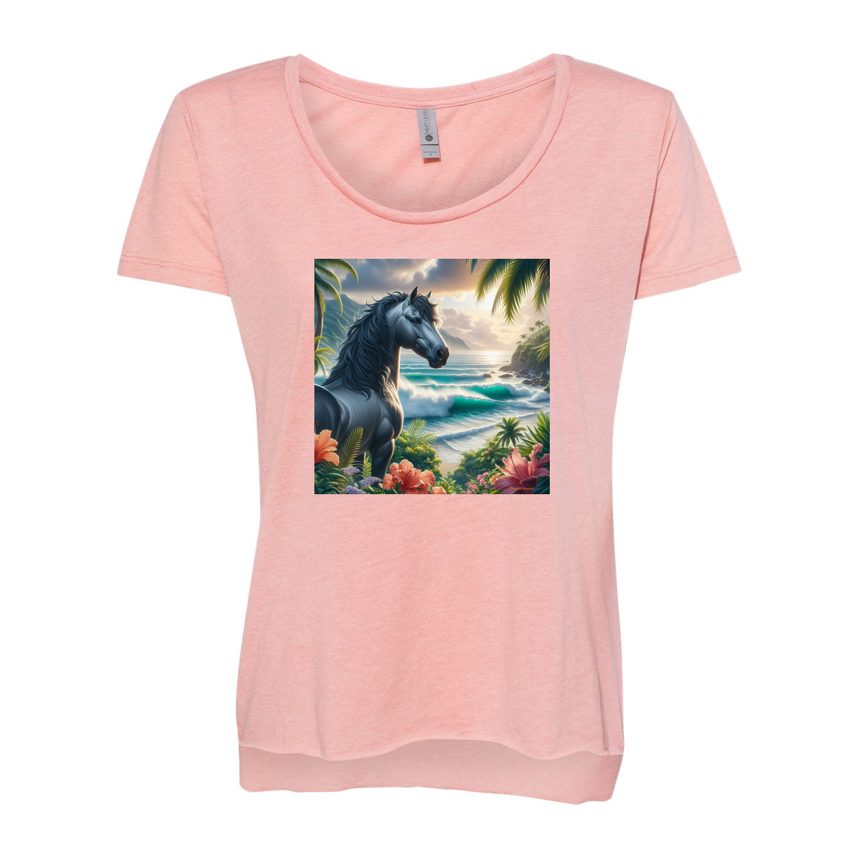 Tropical Grey Stallion Horse Scoop Neck T Shirts