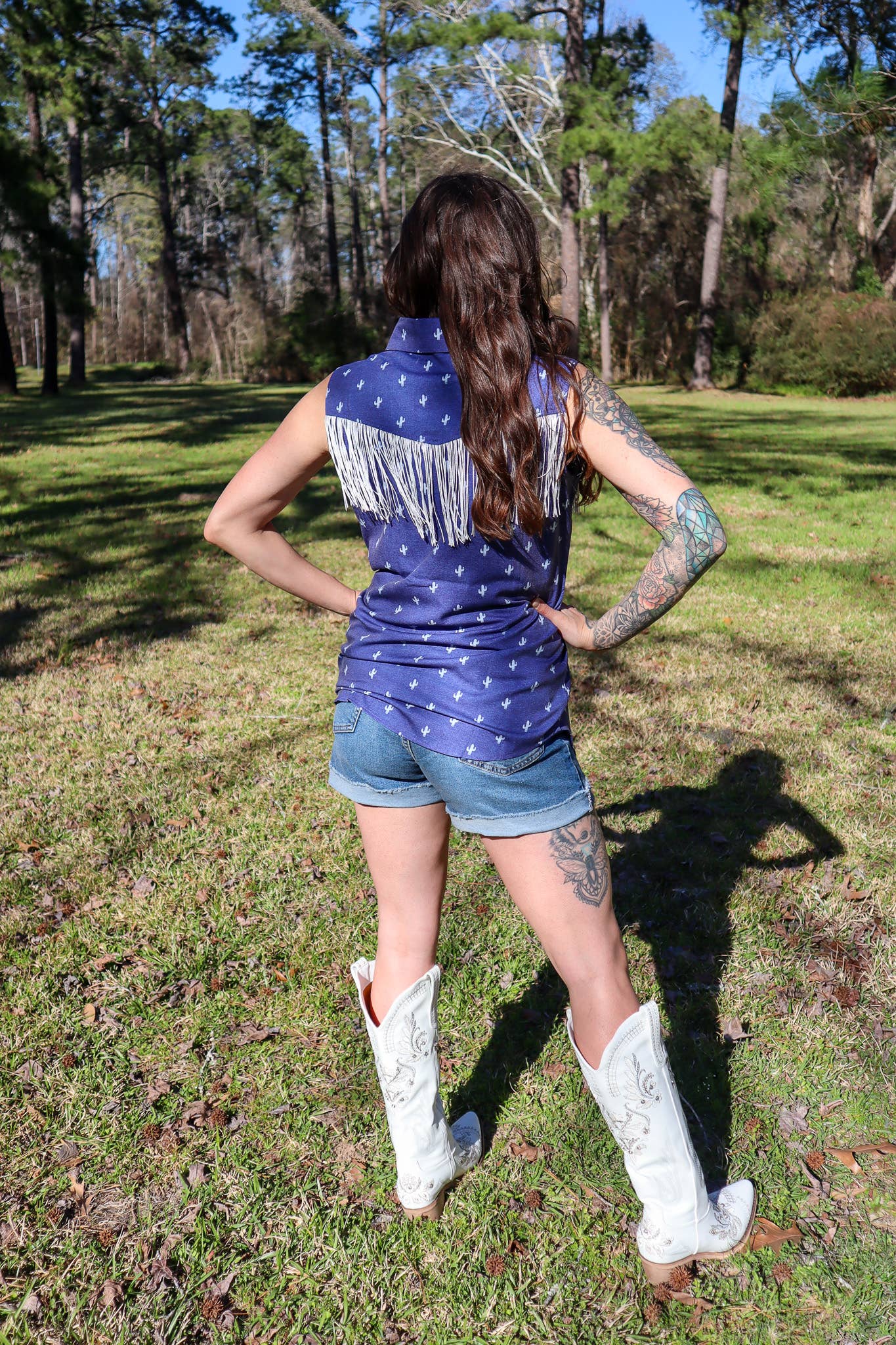 Cactus Dreams Cowboy Girl Fringe Yoke Sleeveless Top