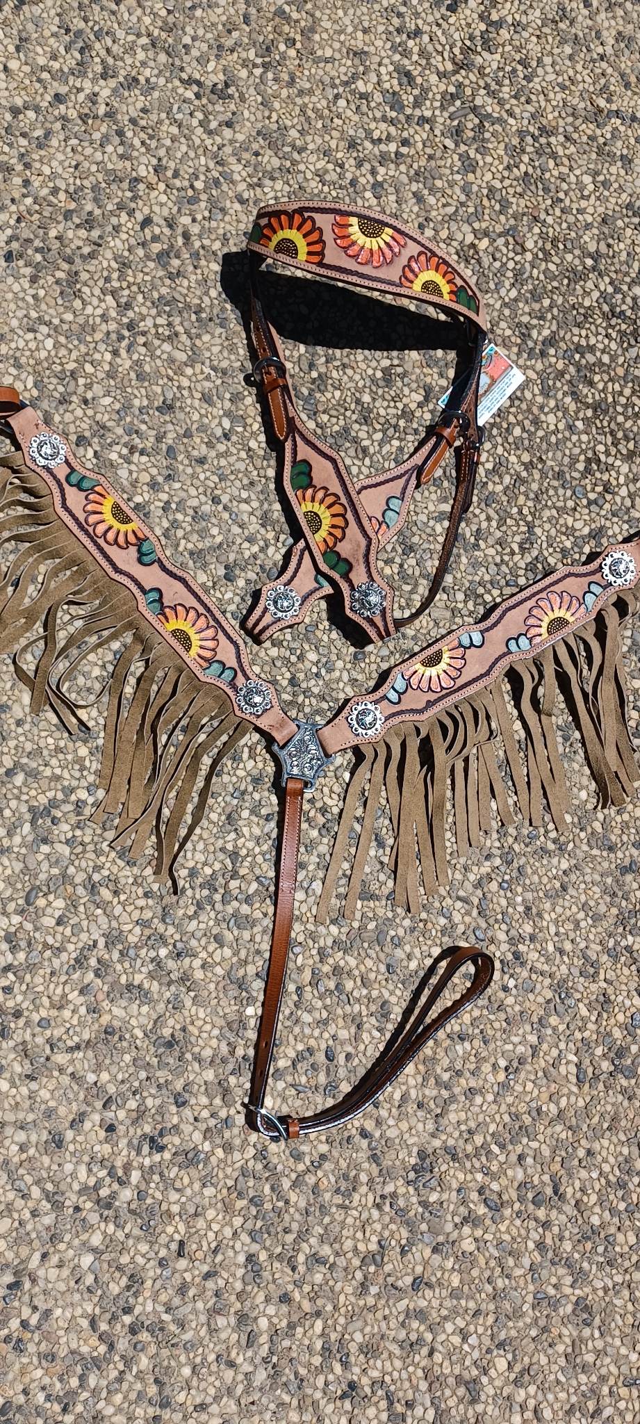 Orange Sunflower Fringe Headstall Breast Collar Set