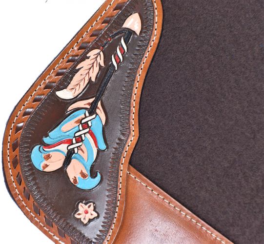 32" X 31" Contoured Felt Bottom Saddle Pad with Painted Dreamcatcher Wear Leathers