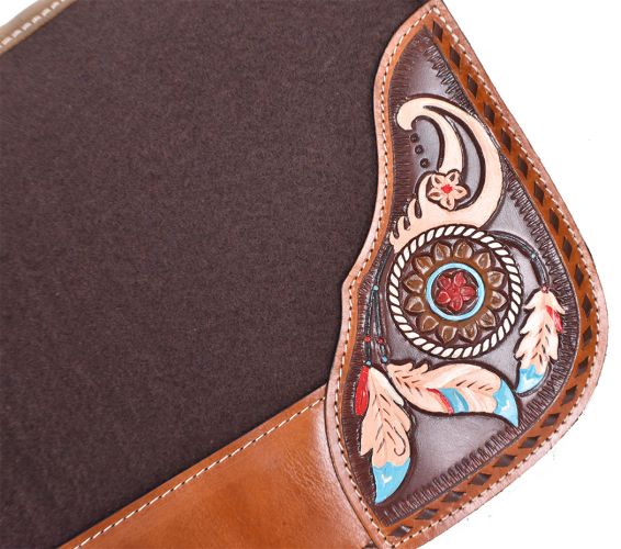 32" X 31" Contoured Felt Bottom Saddle Pad with Painted Dreamcatcher Wear Leathers