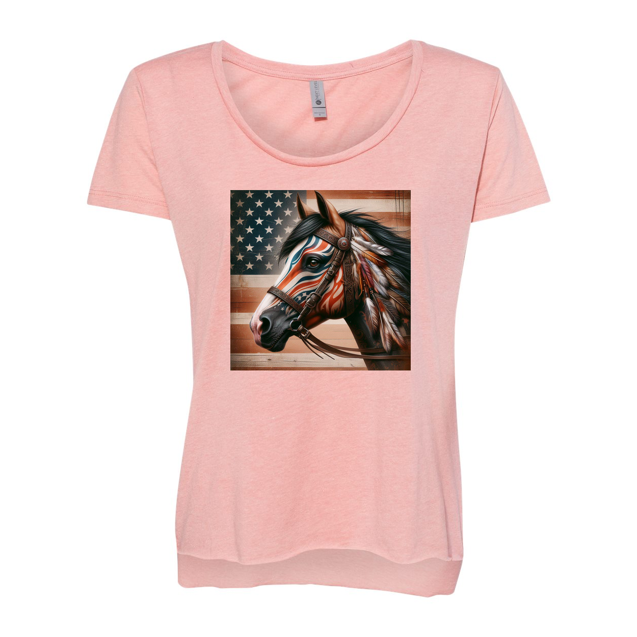 Freedom Horse American Flag Scoop Neck T Shirts