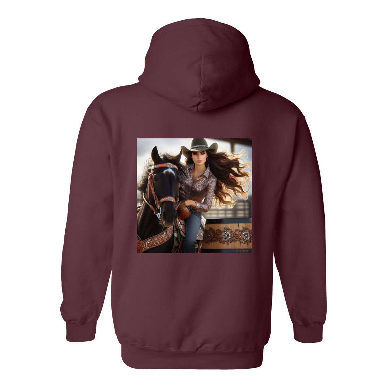 Rodeo Barrel Racer Design on Back Front Pocket Hoodies