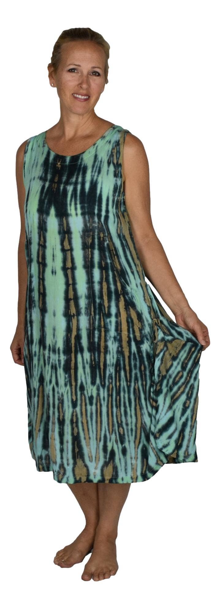 Antigua Dress in Batik Green Tie Dye
