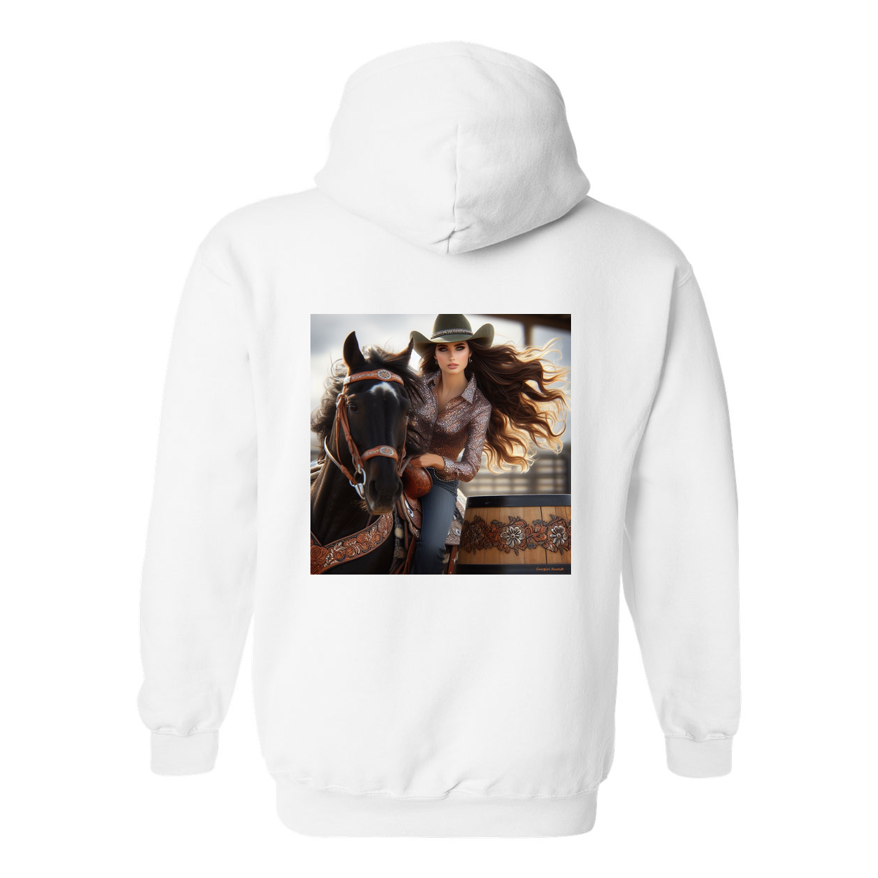 Rodeo Barrel Racer Design on Back Front Pocket Hoodies