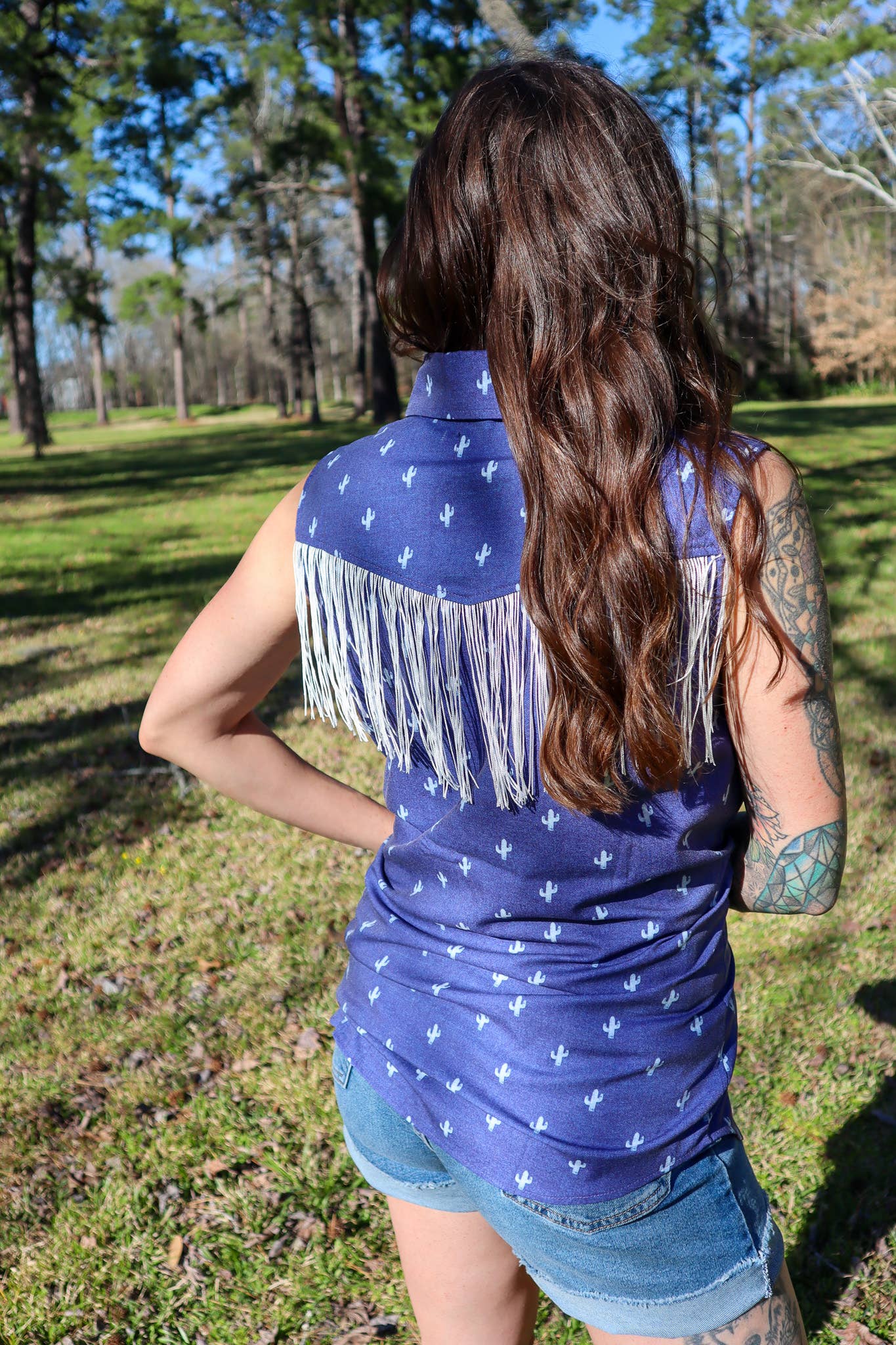 Cactus Dreams Cowboy Girl Fringe Yoke Sleeveless Top
