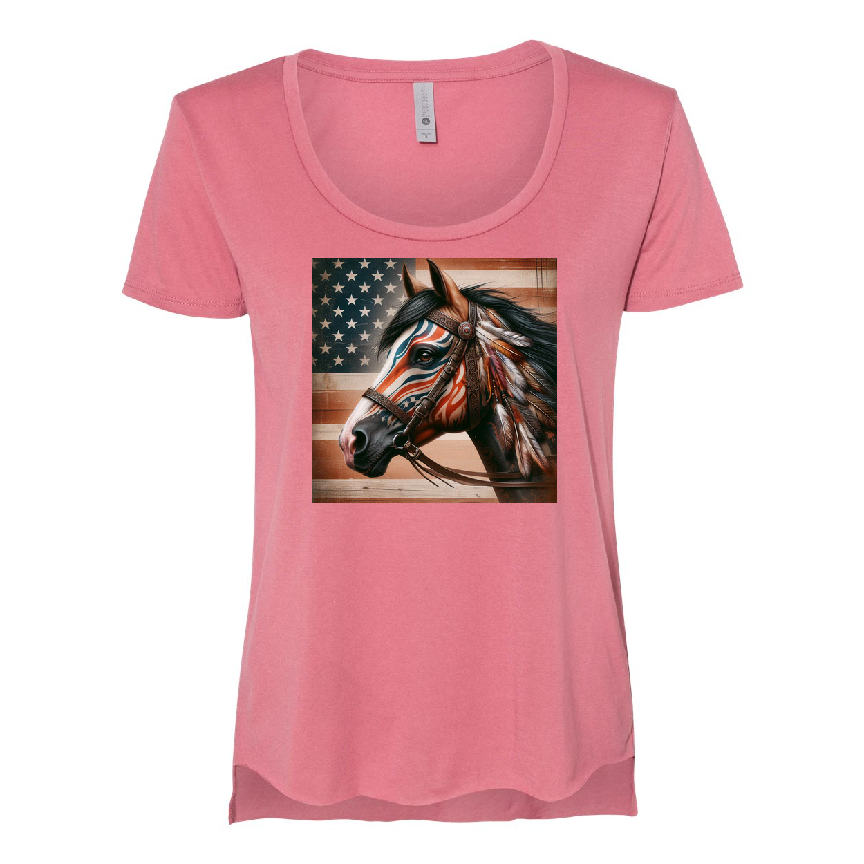 Freedom Horse American Flag Scoop Neck T Shirts