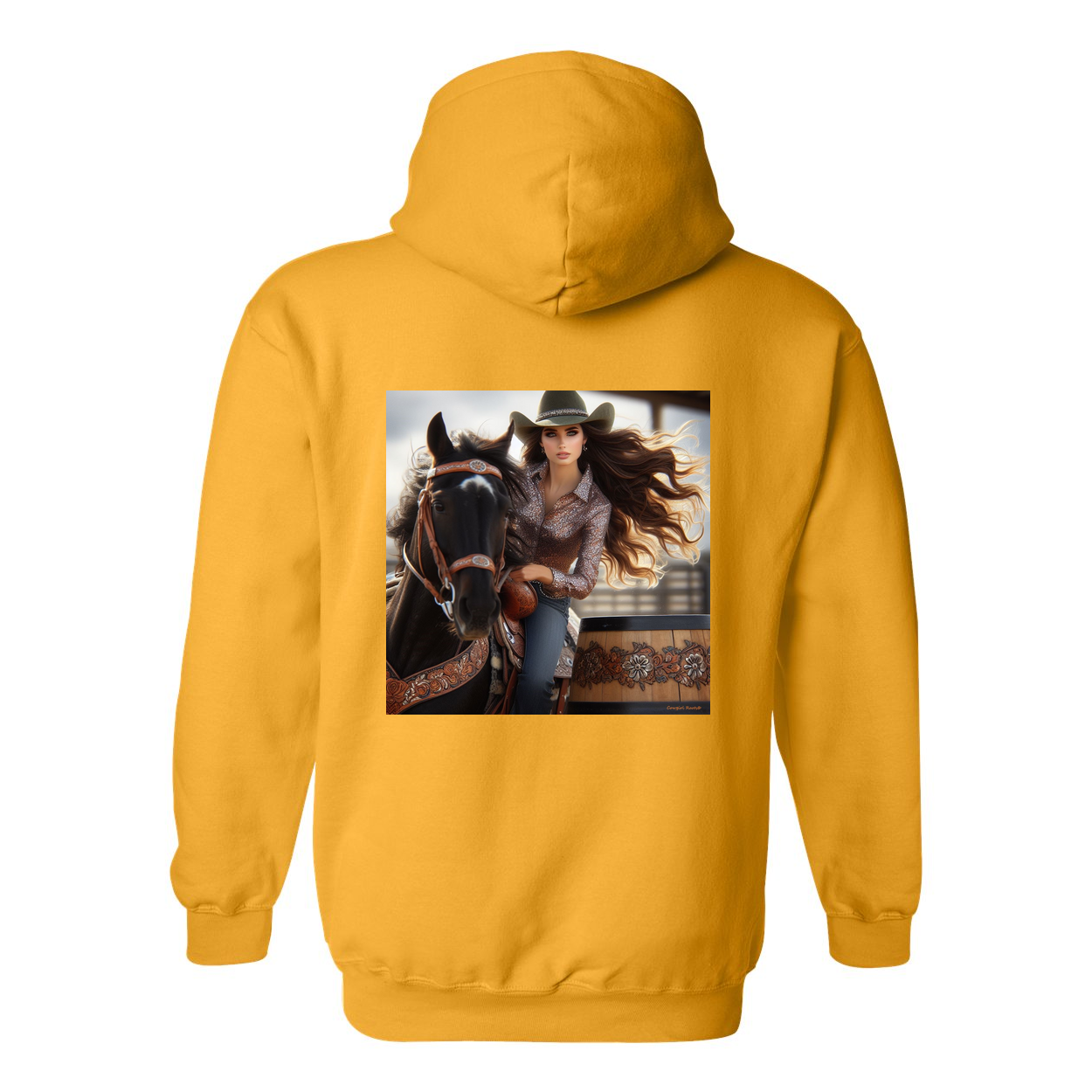 Rodeo Barrel Racer Design on Back Front Pocket Hoodies