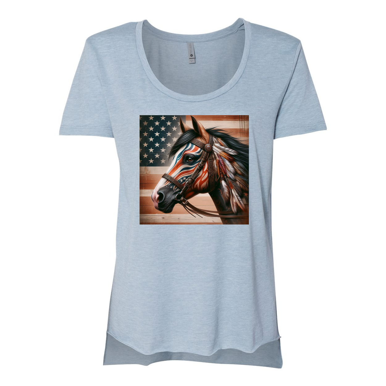 Freedom Horse American Flag Scoop Neck T Shirts