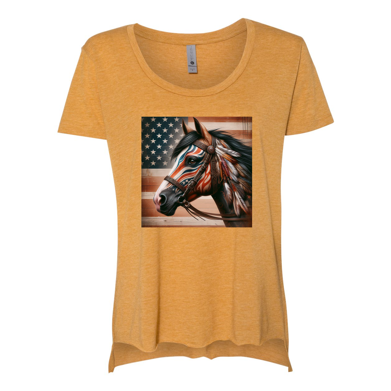 Freedom Horse American Flag Scoop Neck T Shirts