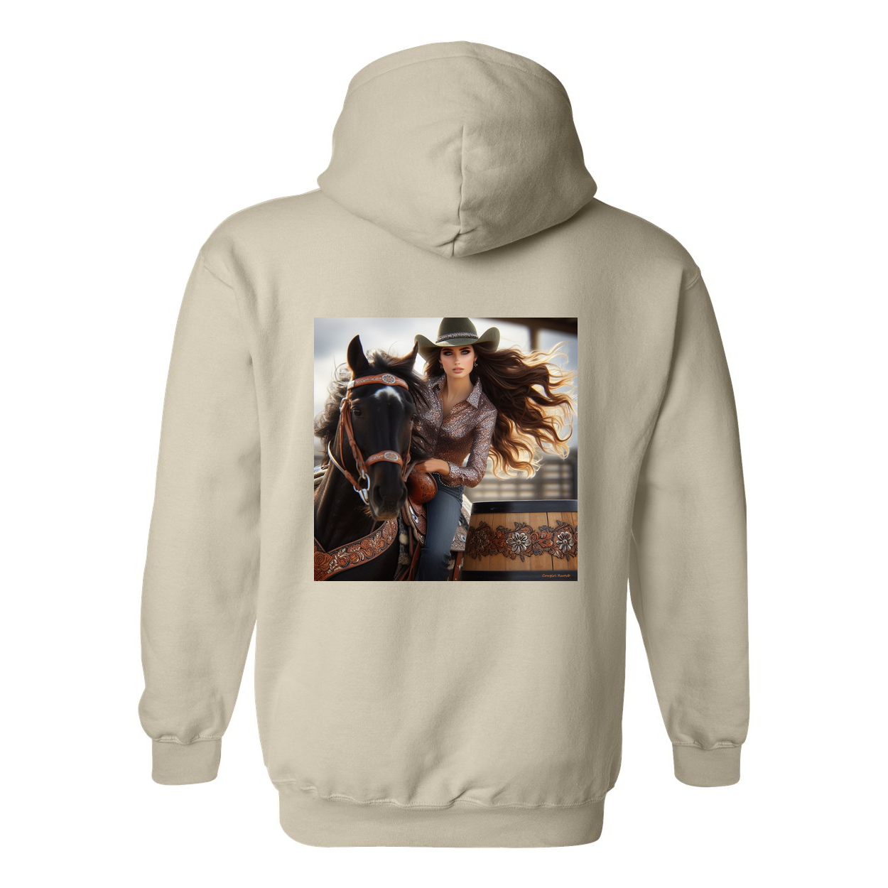 Rodeo Barrel Racer Design on Back Front Pocket Hoodies