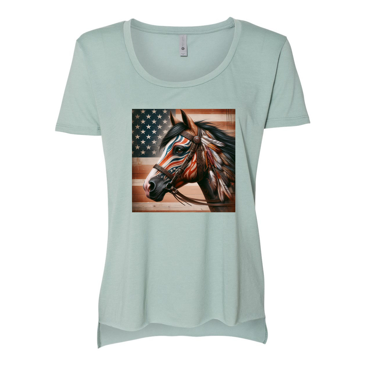Freedom Horse American Flag Scoop Neck T Shirts