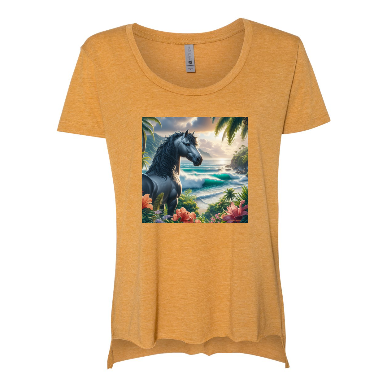 Tropical Grey Stallion Horse Scoop Neck T Shirts