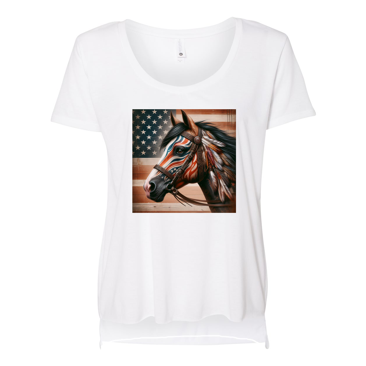 Freedom Horse American Flag Scoop Neck T Shirts
