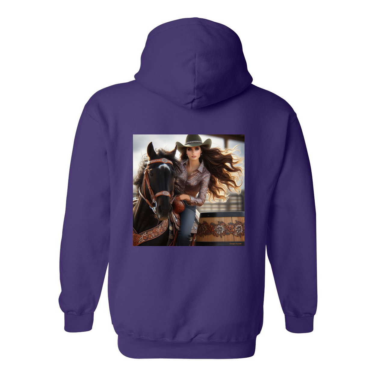 Rodeo Barrel Racer Design on Back Front Pocket Hoodies