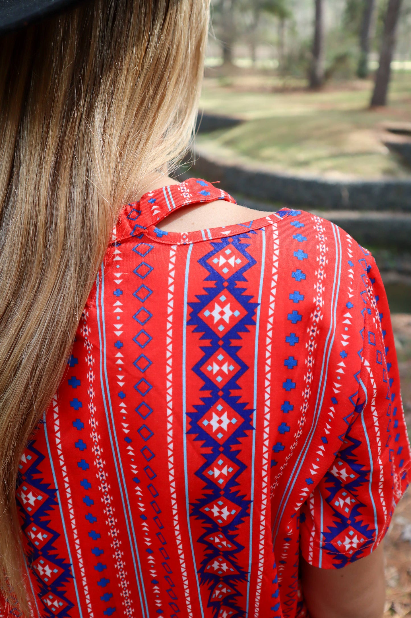 Missing Piece Cutout V-Neck Tee ~ Aztec Red