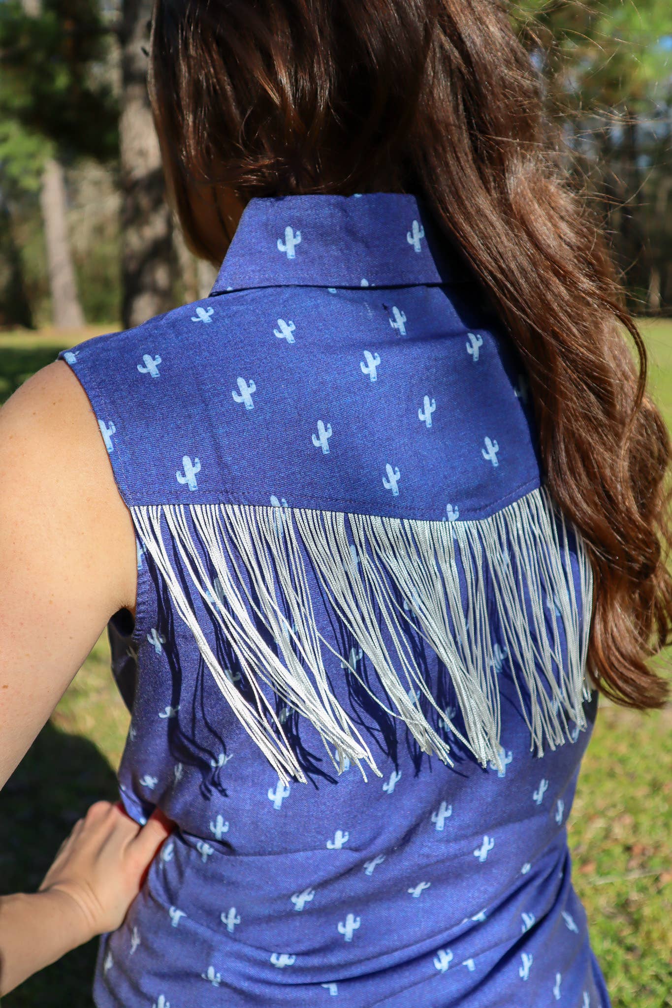 Cactus Dreams Cowboy Girl Fringe Yoke Sleeveless Top