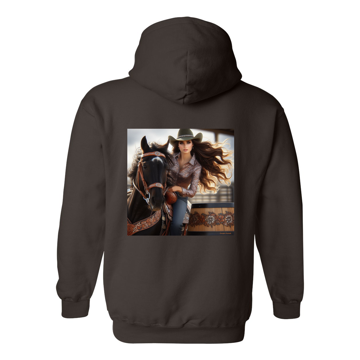 Rodeo Barrel Racer Design on Back Front Pocket Hoodies