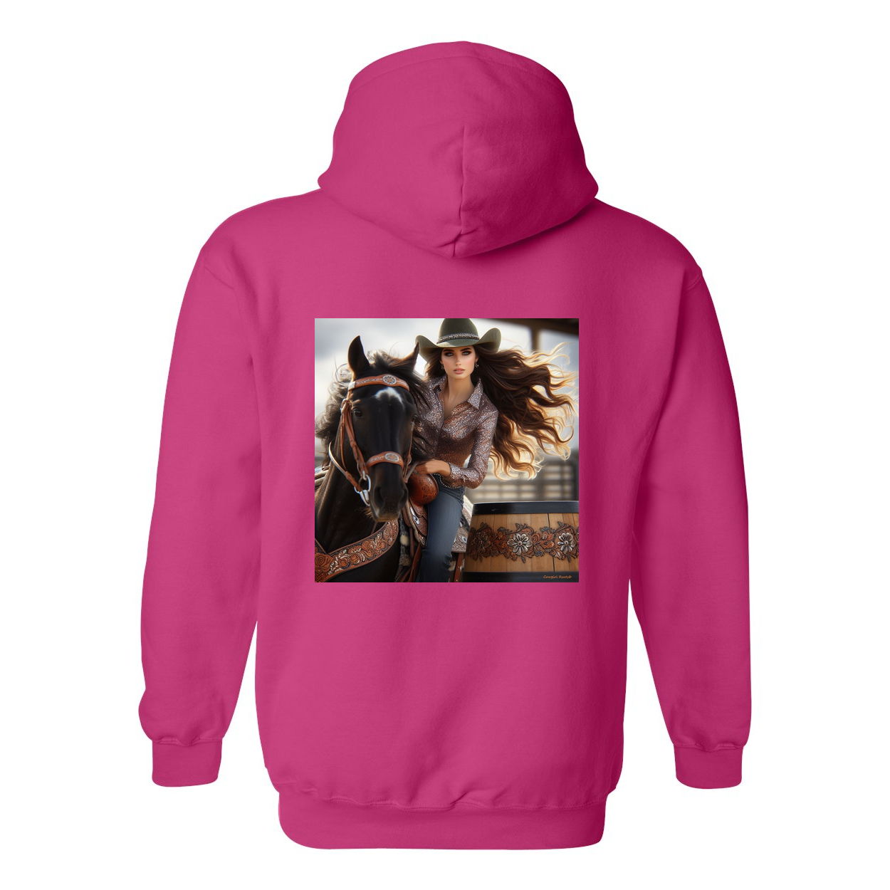 Rodeo Barrel Racer Design on Back Front Pocket Hoodies