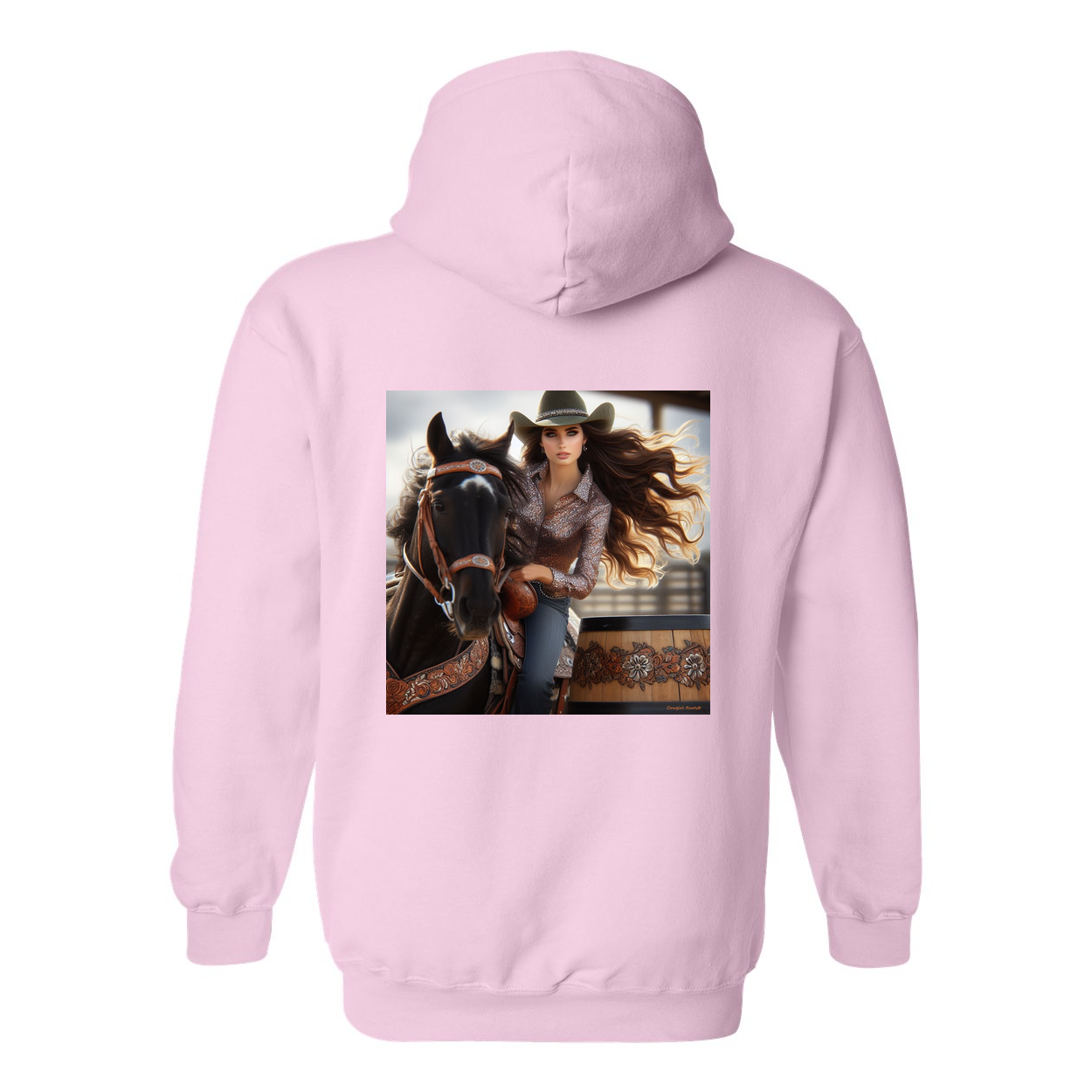 Rodeo Barrel Racer Design on Back Front Pocket Hoodies