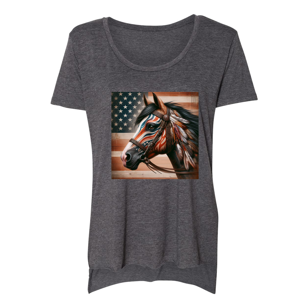 Freedom Horse American Flag Scoop Neck T Shirts