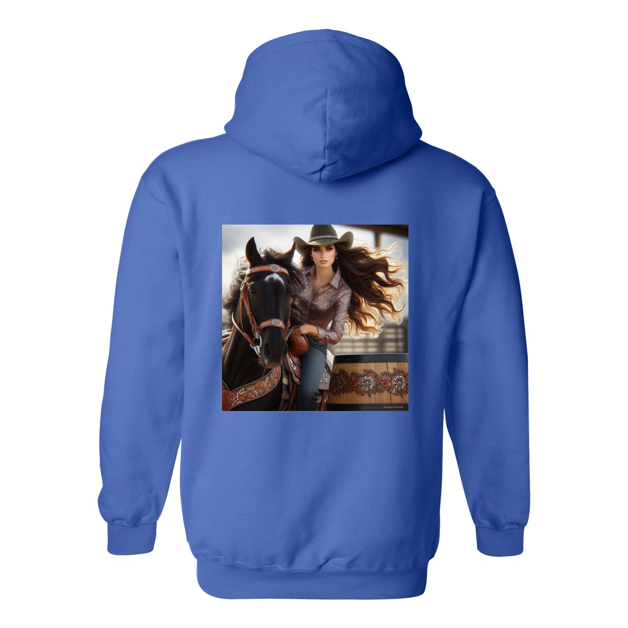 Rodeo Barrel Racer Design on Back Front Pocket Hoodies