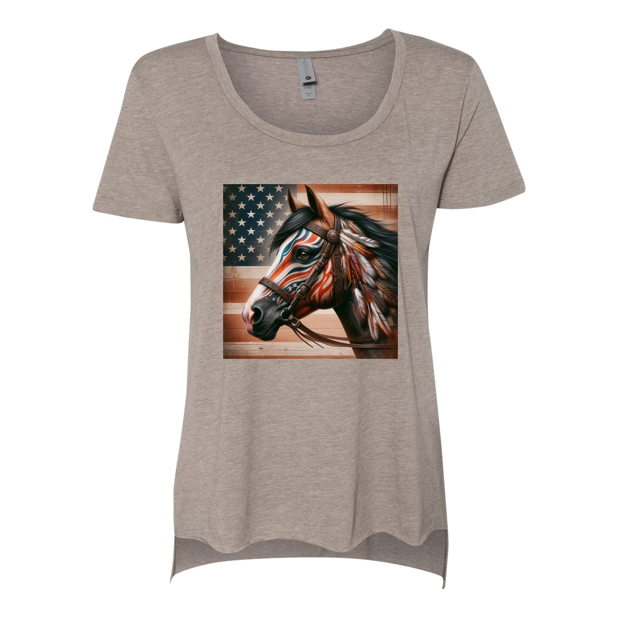 Freedom Horse American Flag Scoop Neck T Shirts
