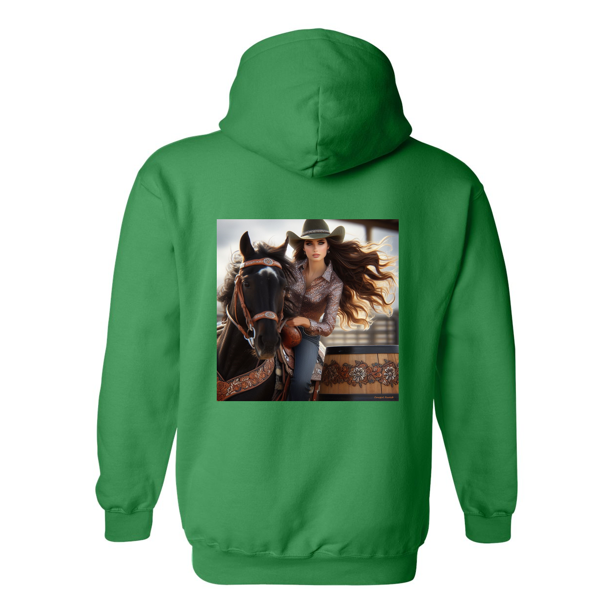 Rodeo Barrel Racer Design on Back Front Pocket Hoodies