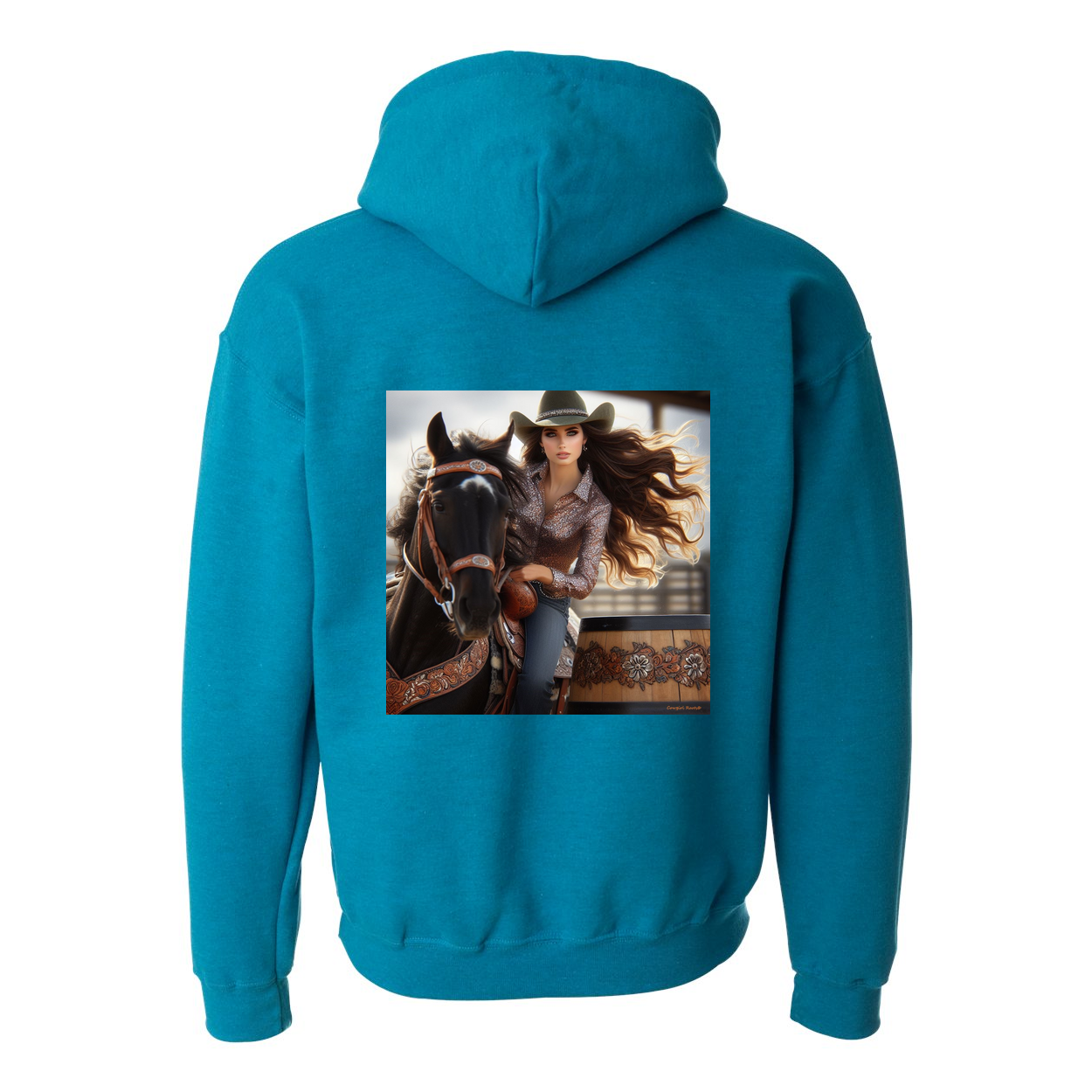 Rodeo Barrel Racer Design on Back Front Pocket Hoodies