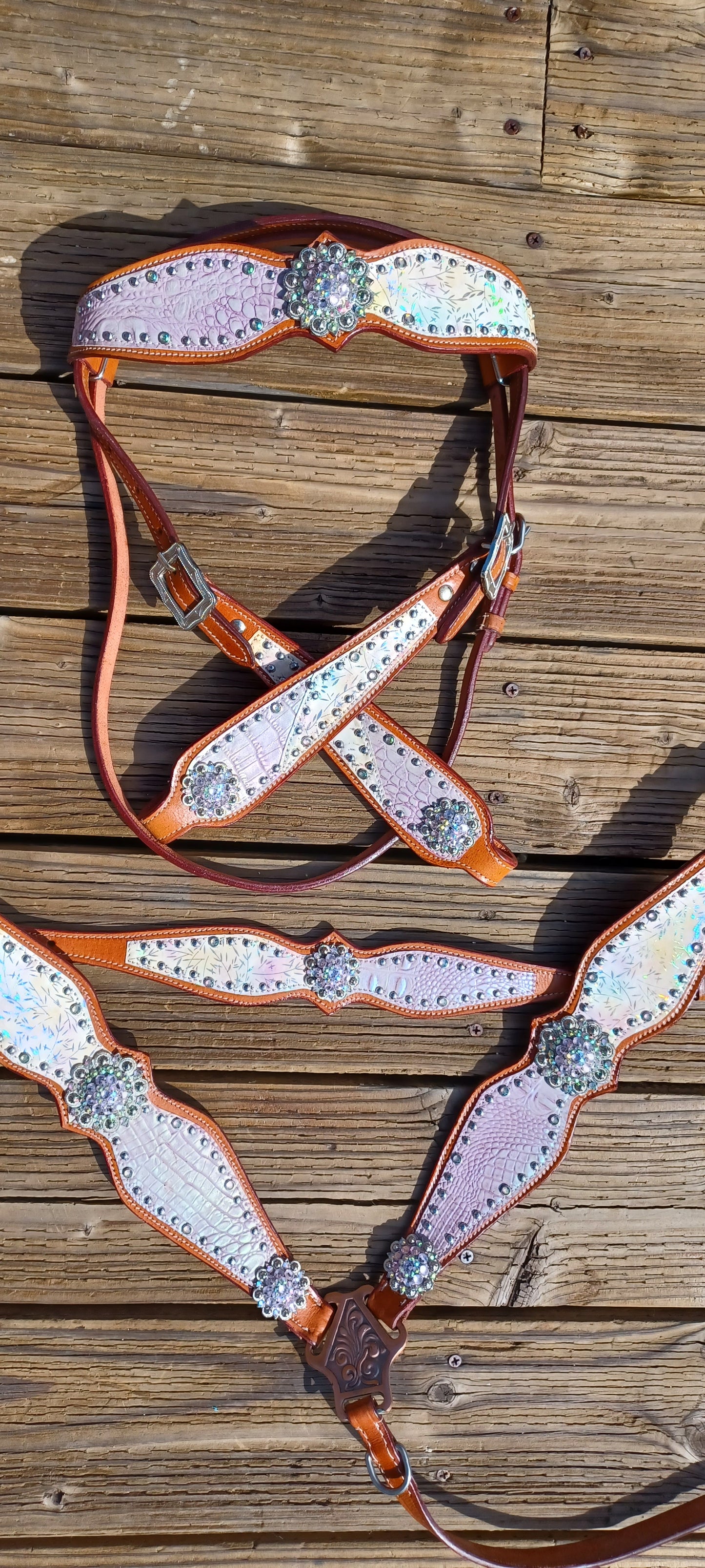 Lavender Dreams Forever! 3pc Metallic Shimmer Full Brow Horse Tack Bridle Set