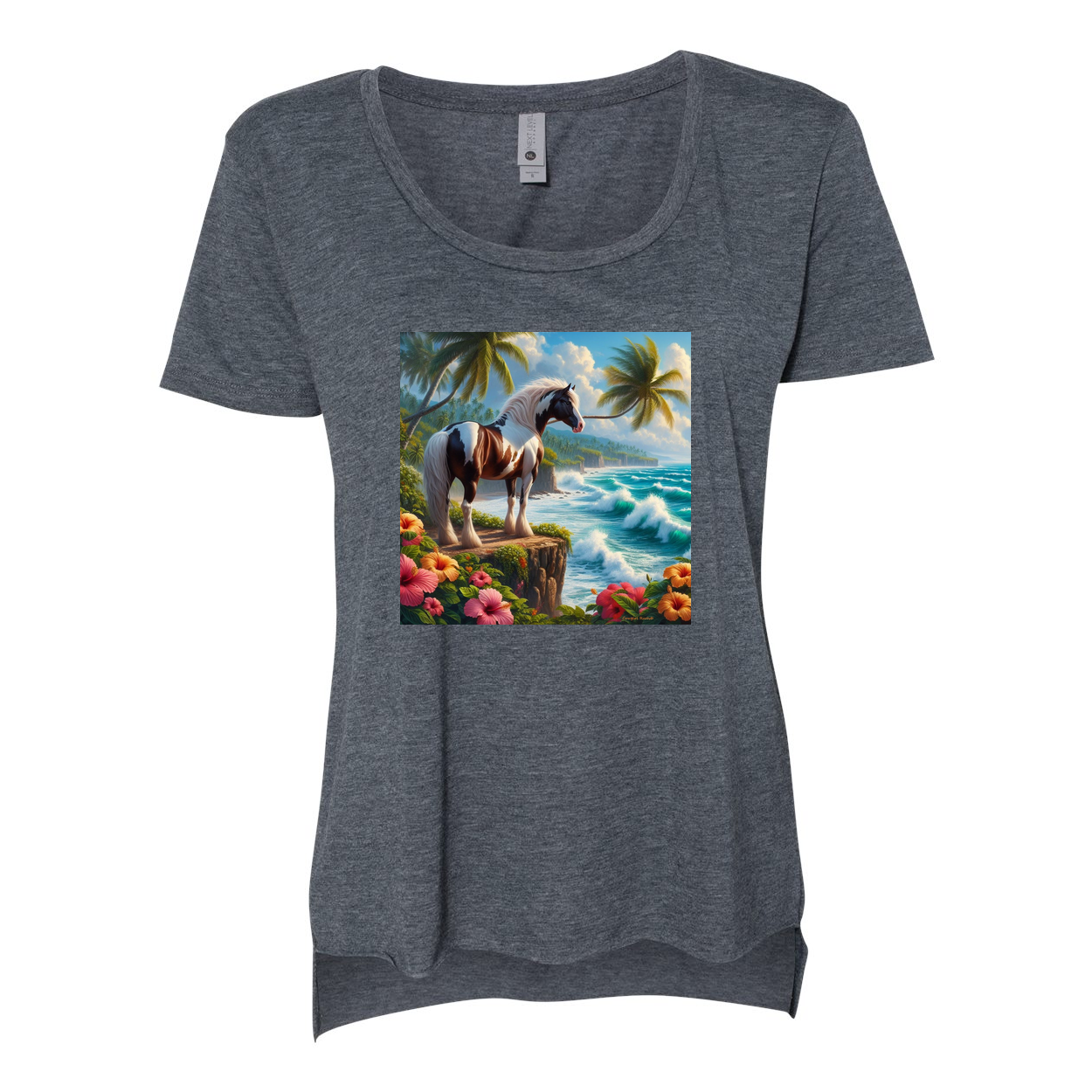 Tropical Red and White Horse Scoop Neck T Shirts