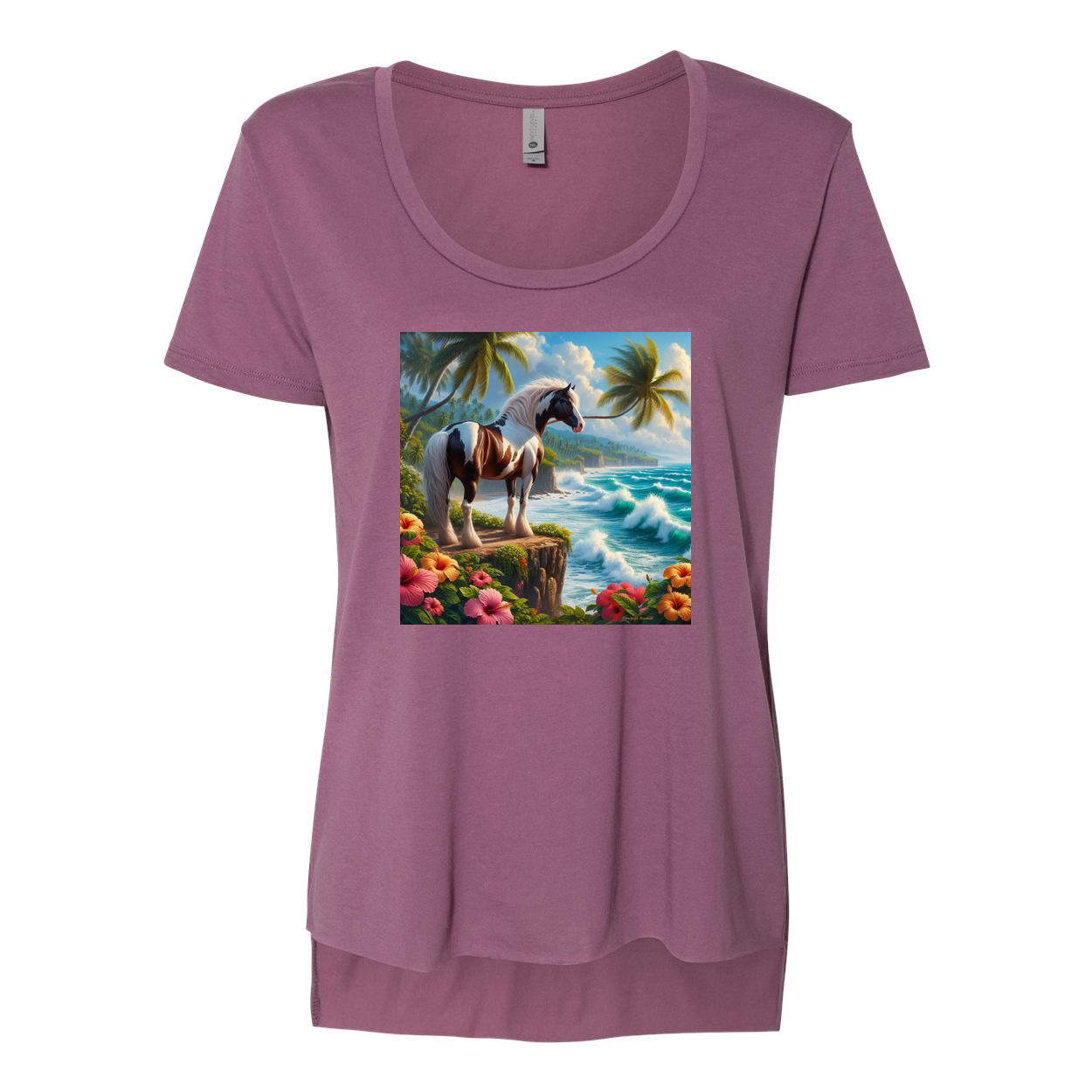 Tropical Red and White Horse Scoop Neck T Shirts