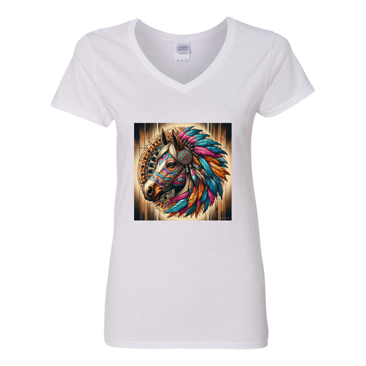 Tribal Horse Chief V Neck T Shirts