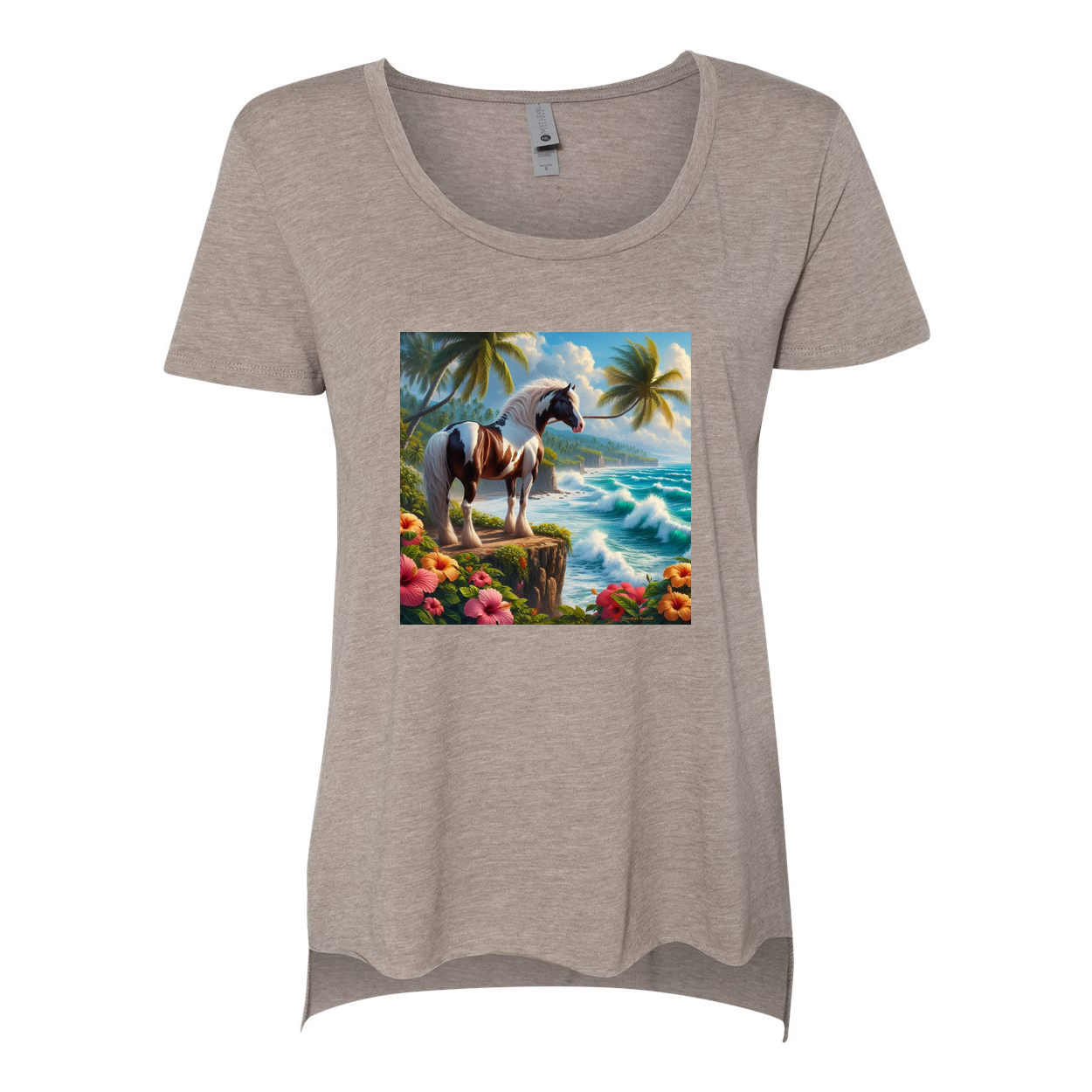 Tropical Red and White Horse Scoop Neck T Shirts