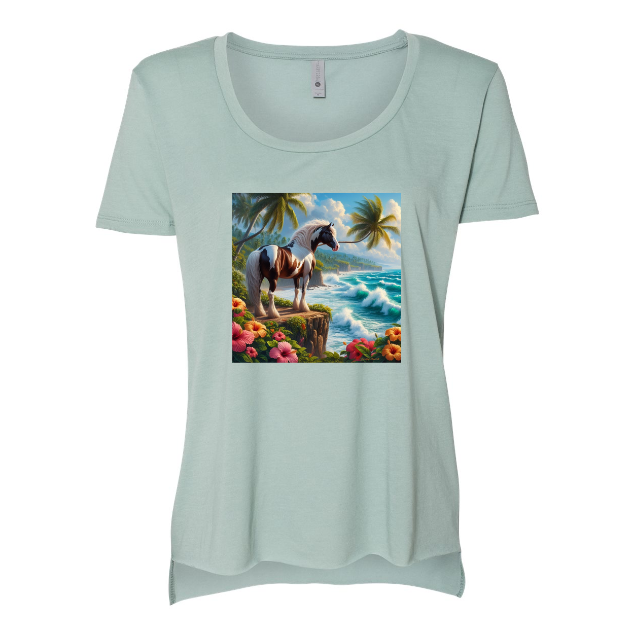 Tropical Red and White Horse Scoop Neck T Shirts