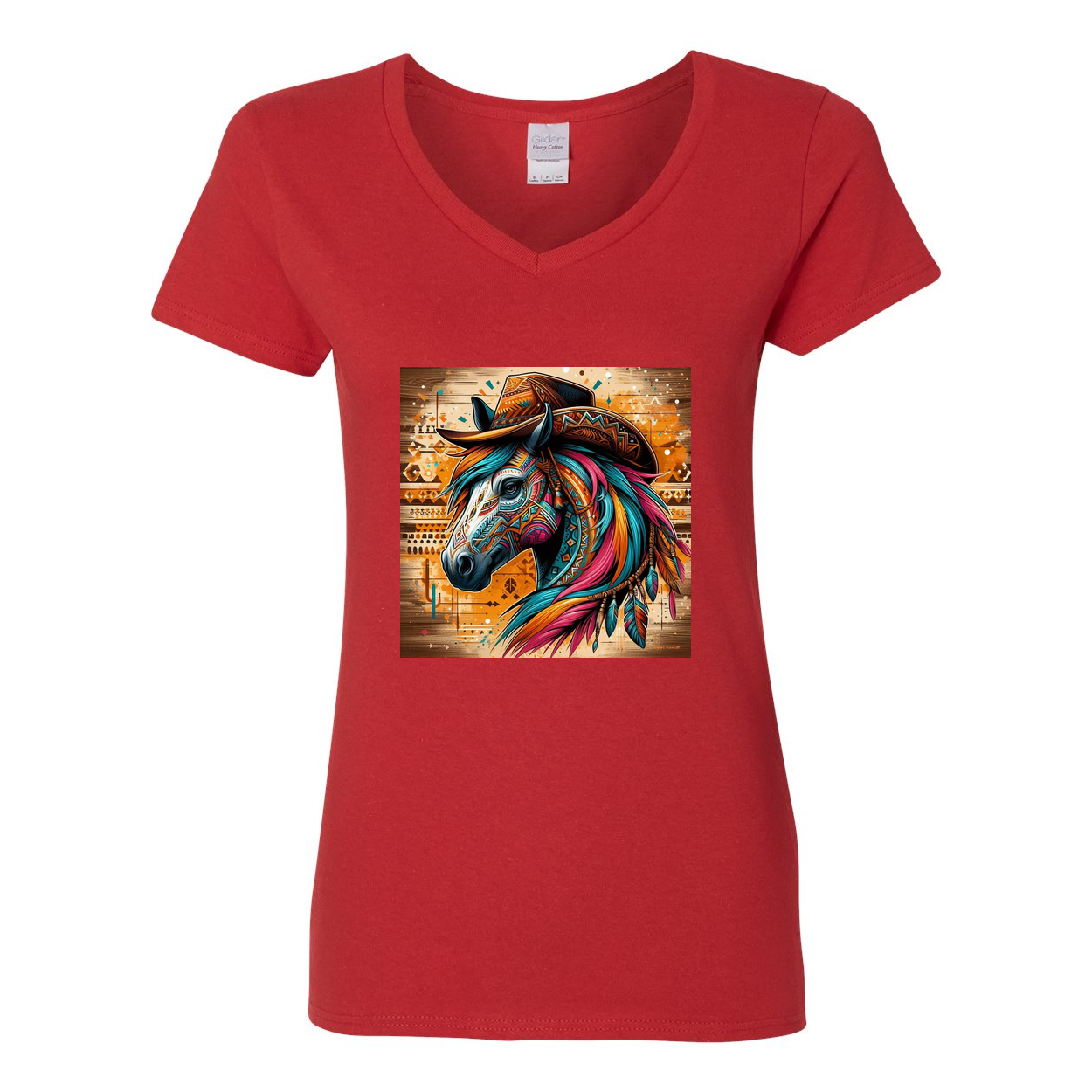 Tribal Horse Cowboy Gus V Neck T Shirts