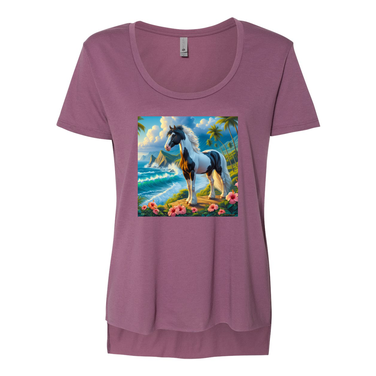 Tropical Black and White Paint Horse Scoop Neck T Shirts