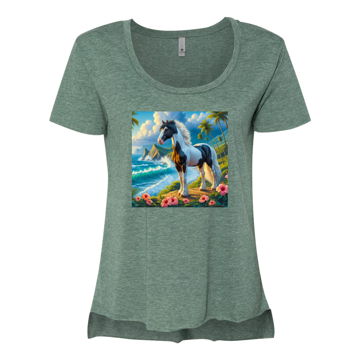 Tropical Black and White Paint Horse Scoop Neck T Shirts
