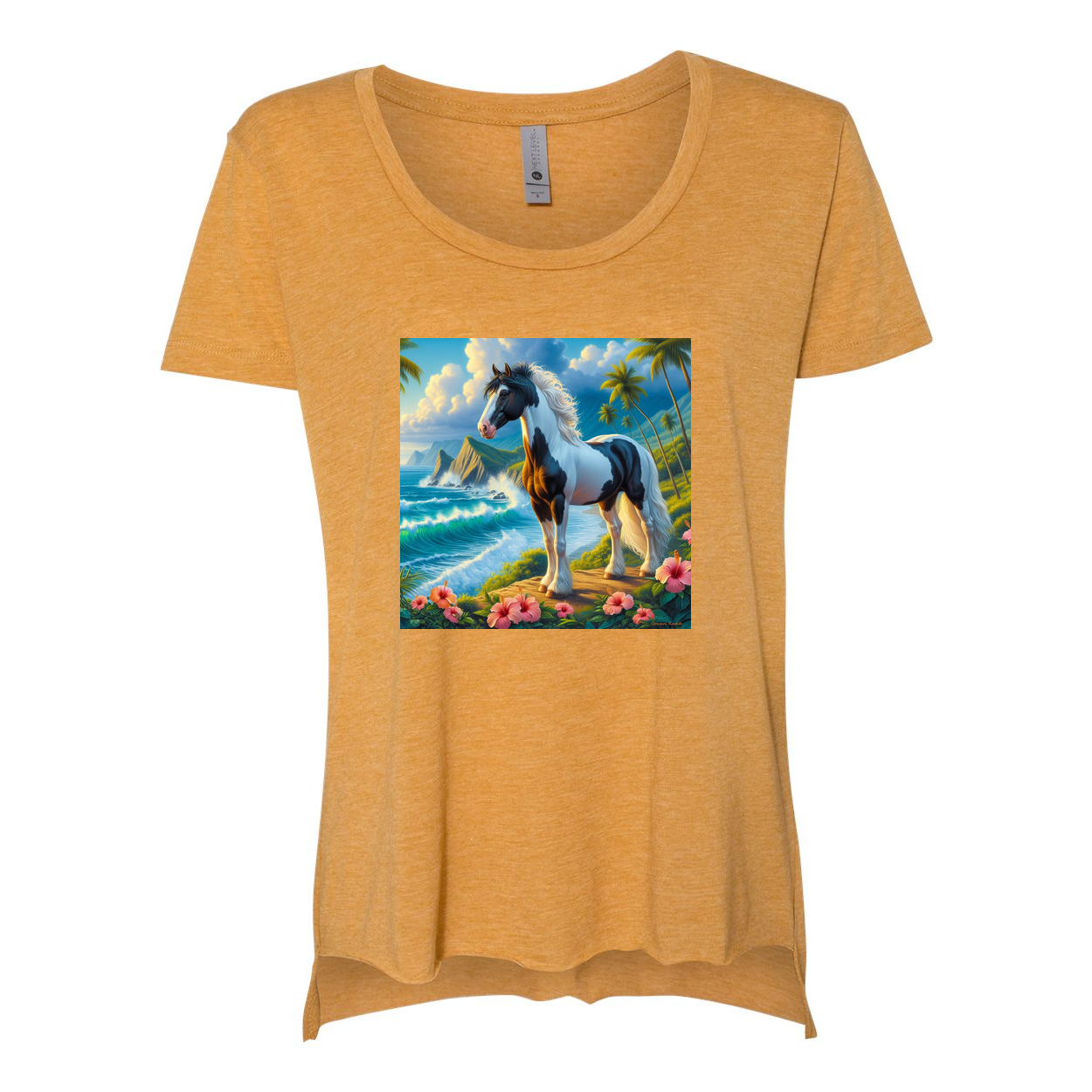 Tropical Black and White Paint Horse Scoop Neck T Shirts