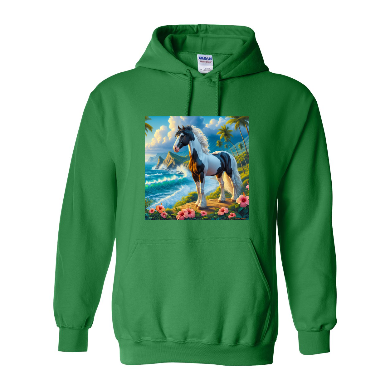 Tropical Black and White Paint Horse Pull over Front Pocket Hoodies