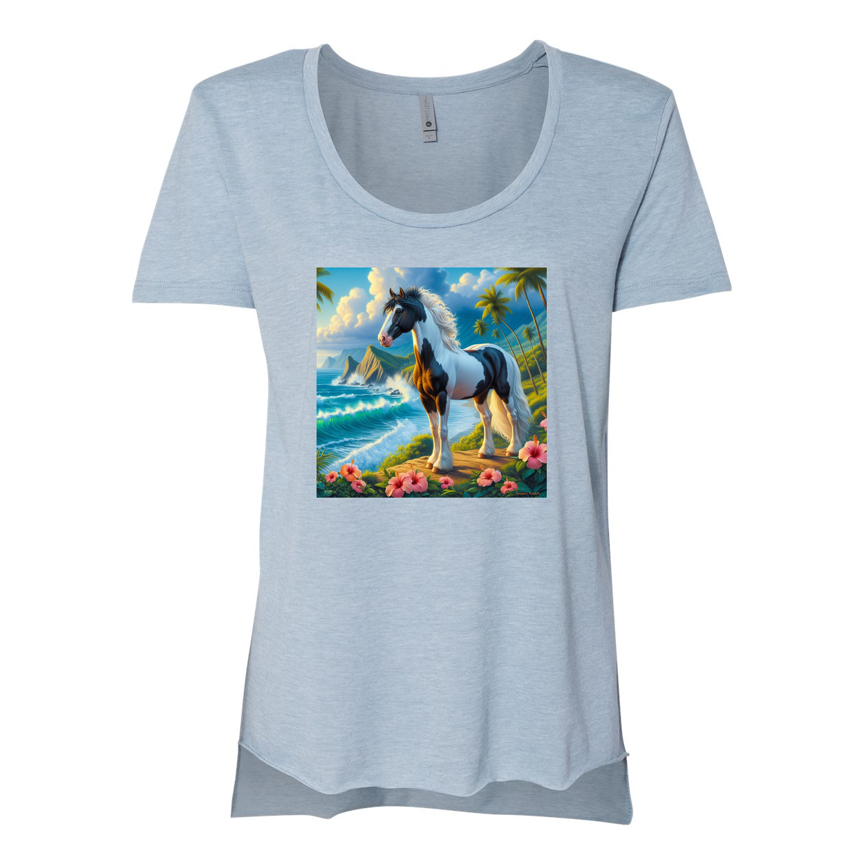 Tropical Black and White Paint Horse Scoop Neck T Shirts