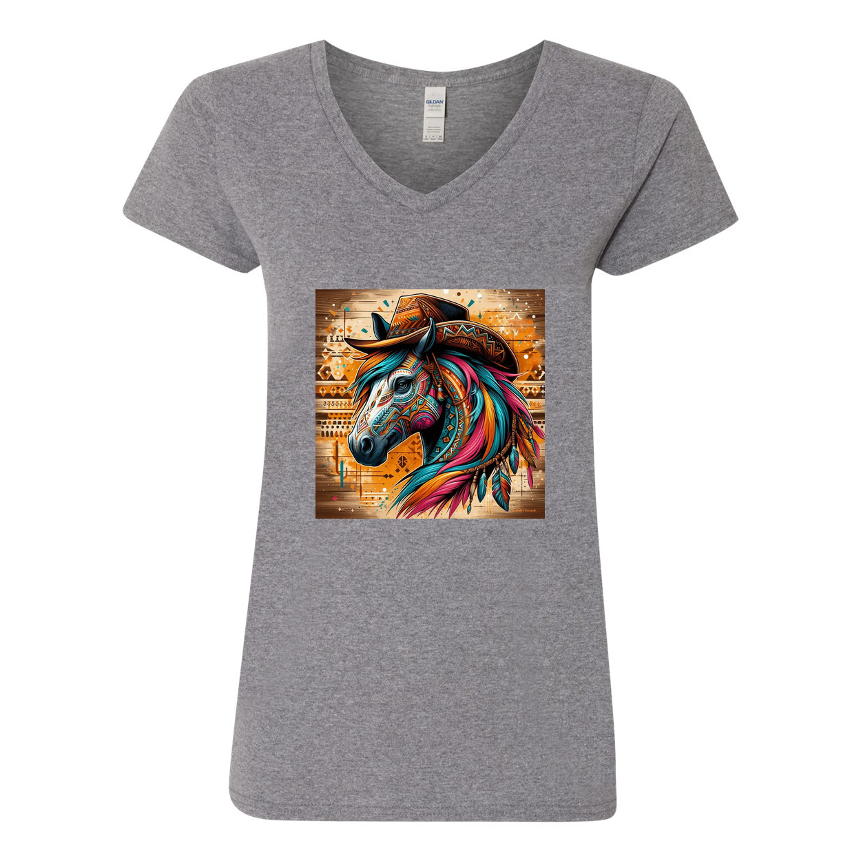 Tribal Horse Cowboy Gus V Neck T Shirts