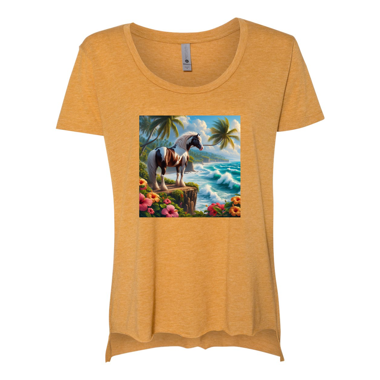 Tropical Red and White Horse Scoop Neck T Shirts